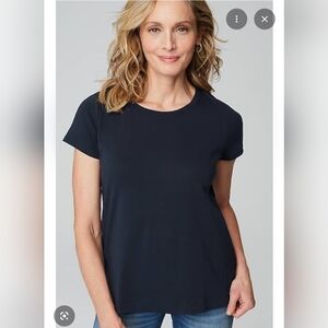 J Jill 100% Pima Cotton Navy Blue Tee Shirt Short Sleeve Womens XL